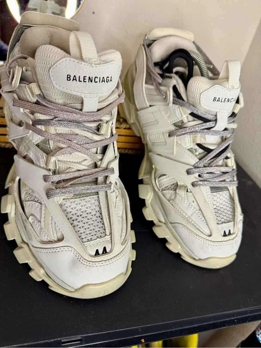 Balenciaga Men’s Track Sneakers in Off-White and Light Gray